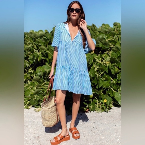 Emerson Fry India Collection Isla Dress
Sunday Stripe Blue Striped Tiered Mini - Picture 2 of 10